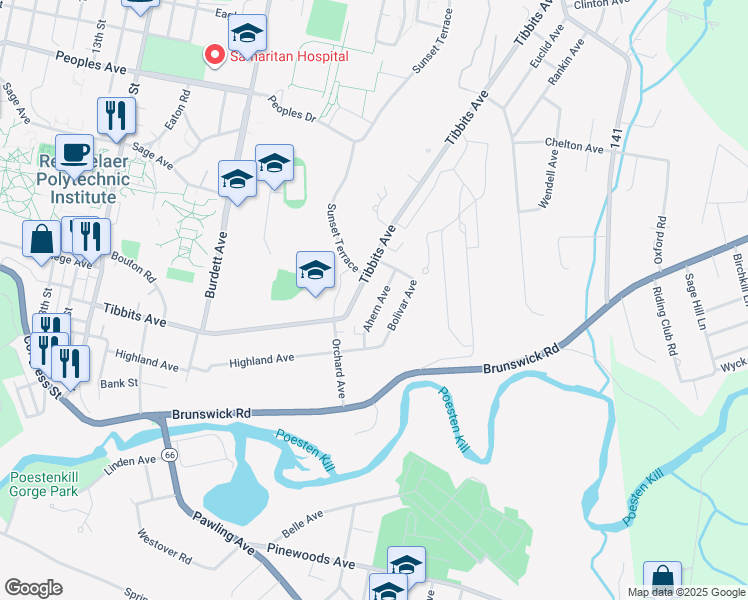 map of restaurants, bars, coffee shops, grocery stores, and more near 15 Ahern Avenue in Troy