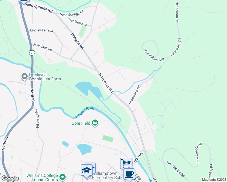map of restaurants, bars, coffee shops, grocery stores, and more near 918 North Hoosac Road in Williamstown