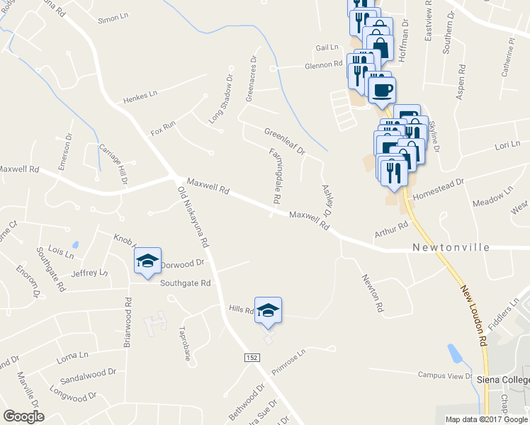 map of restaurants, bars, coffee shops, grocery stores, and more near 1 Ritannie Court in Latham