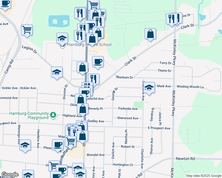 map of restaurants, bars, coffee shops, grocery stores, and more near 9 Drechsler Ct in Hamburg