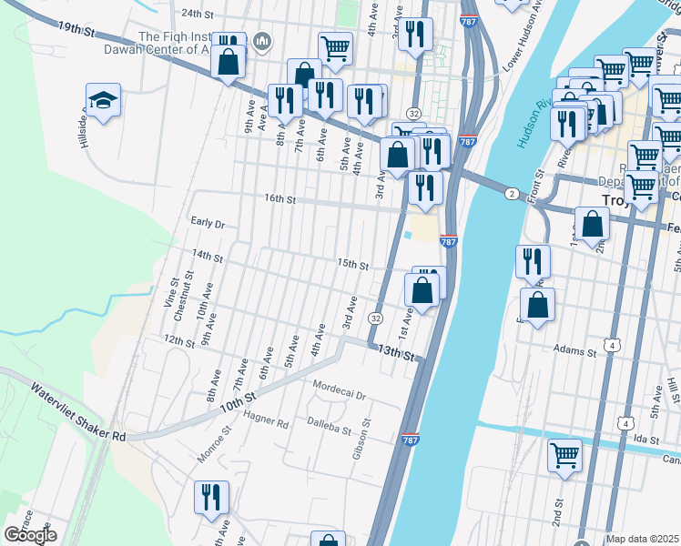 map of restaurants, bars, coffee shops, grocery stores, and more near 1417 4th Avenue in Watervliet