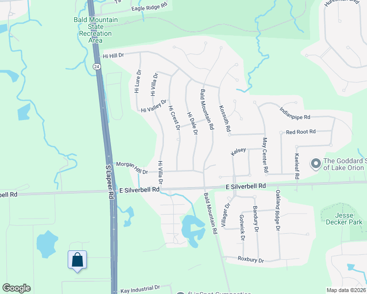 map of restaurants, bars, coffee shops, grocery stores, and more near 3839 Hi Crest Drive in Orion charter Township