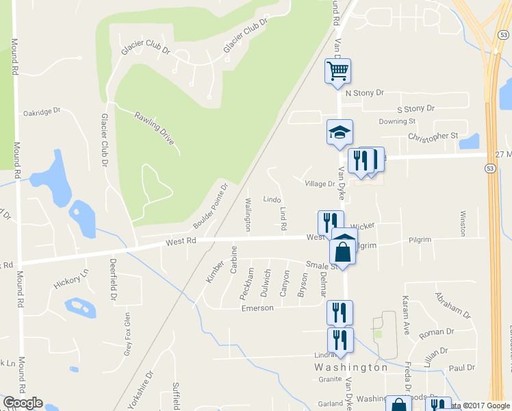 map of restaurants, bars, coffee shops, grocery stores, and more near 58640 Wallington in Washington