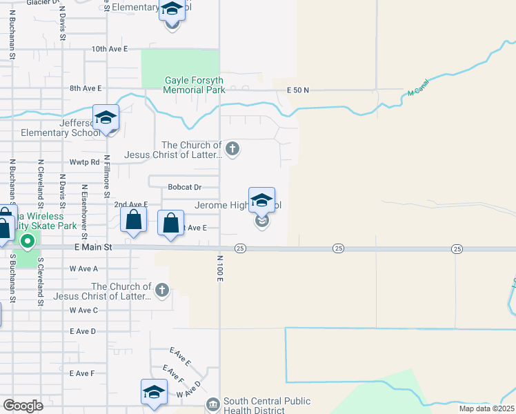 map of restaurants, bars, coffee shops, grocery stores, and more near 104 Tiger Drive in Jerome