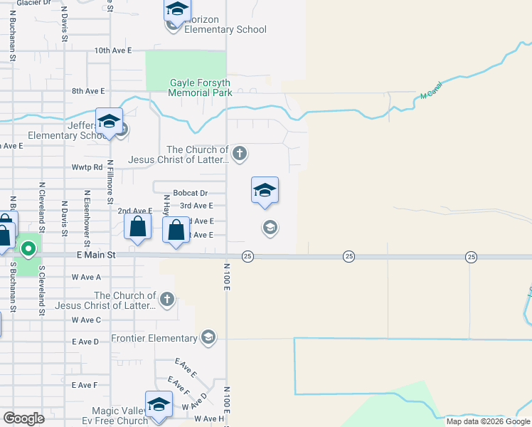 map of restaurants, bars, coffee shops, grocery stores, and more near 104 South Tiger Drive in Jerome