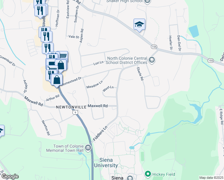 map of restaurants, bars, coffee shops, grocery stores, and more near 48 Fiddlers Lane in Latham