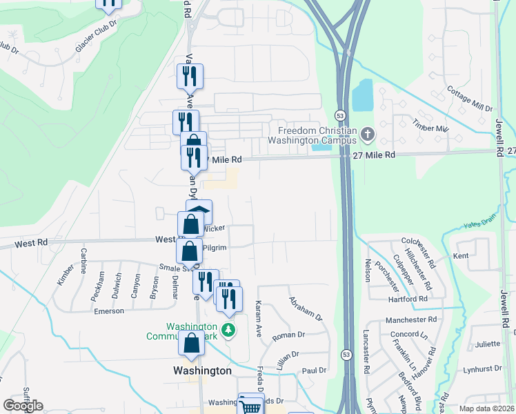 map of restaurants, bars, coffee shops, grocery stores, and more near 58711 Cathey in Washington