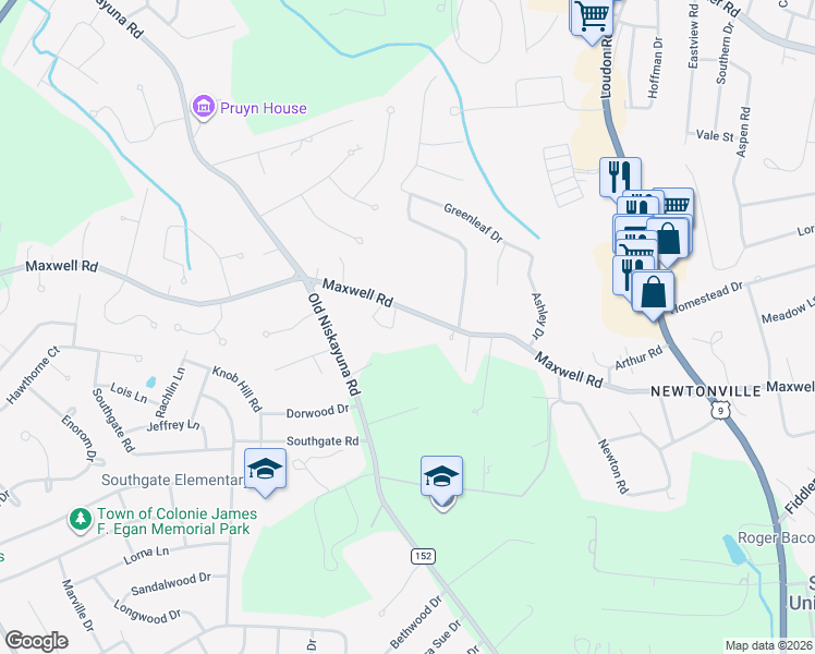 map of restaurants, bars, coffee shops, grocery stores, and more near 116 Maxwell Rd in Latham