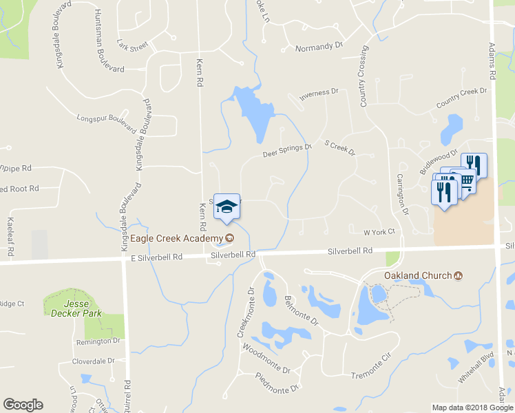 map of restaurants, bars, coffee shops, grocery stores, and more near 3901 South Creek Drive in Rochester