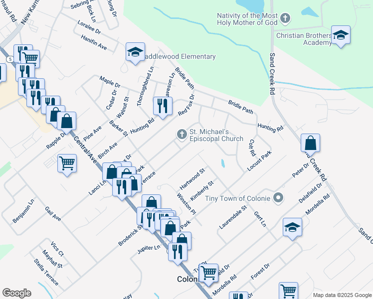 map of restaurants, bars, coffee shops, grocery stores, and more near 48 Fuller Terrace in Colonie