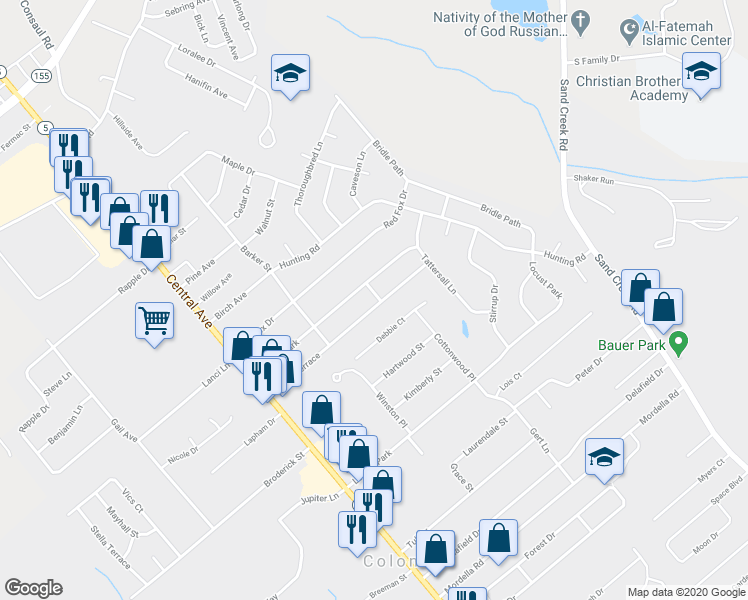 map of restaurants, bars, coffee shops, grocery stores, and more near 48 Fuller Terrace in Colonie