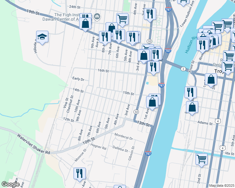 map of restaurants, bars, coffee shops, grocery stores, and more near 1417 4th Avenue in Watervliet