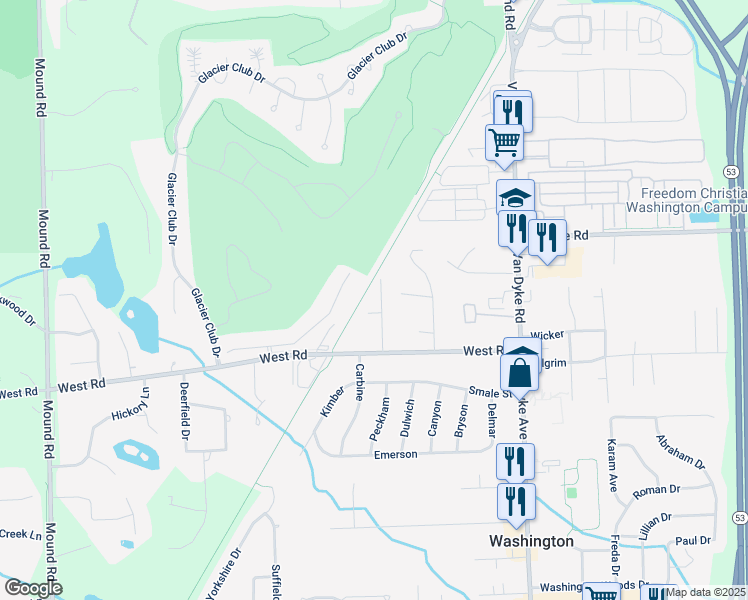 map of restaurants, bars, coffee shops, grocery stores, and more near 58640 Wallington in Washington