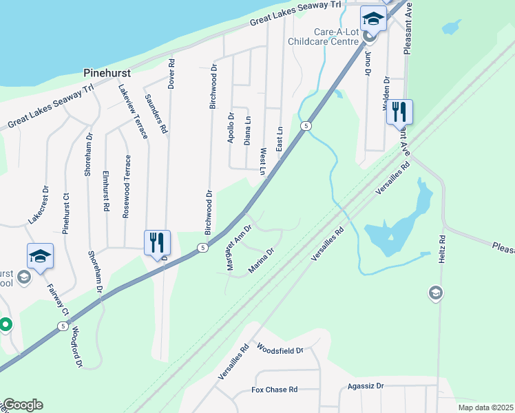 map of restaurants, bars, coffee shops, grocery stores, and more near 5904 Cavalier Court in Lake View