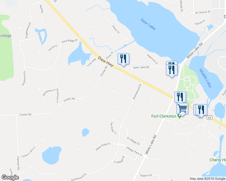map of restaurants, bars, coffee shops, grocery stores, and more near 6952 Stonewood Place Drive in Clarkston