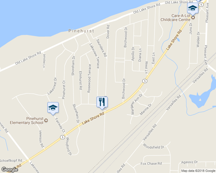 map of restaurants, bars, coffee shops, grocery stores, and more near 5879 Dover Road in Lake View