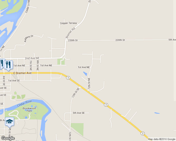 map of restaurants, bars, coffee shops, grocery stores, and more near 1206 1st Avenue Northeast in Waverly