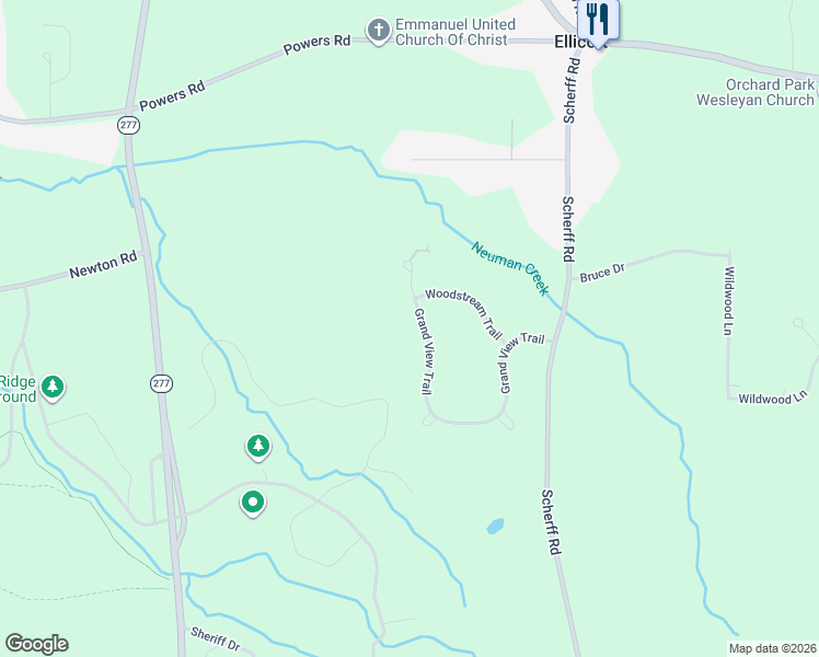 map of restaurants, bars, coffee shops, grocery stores, and more near 57 Grand View Trail in Orchard Park