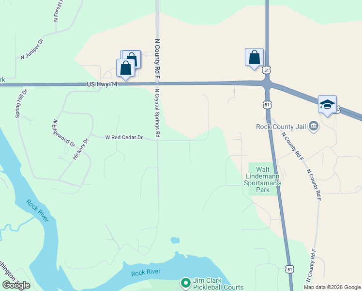 map of restaurants, bars, coffee shops, grocery stores, and more near 1941 West Red Cedar Drive in Janesville