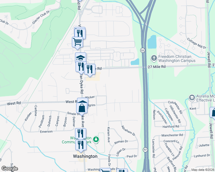 map of restaurants, bars, coffee shops, grocery stores, and more near 58711 Cathey in Washington