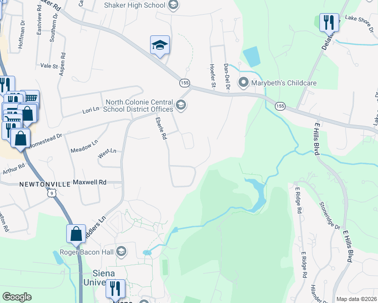 map of restaurants, bars, coffee shops, grocery stores, and more near 24 Starlight Road in Latham
