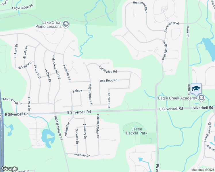 map of restaurants, bars, coffee shops, grocery stores, and more near 3929 Red Root Road in Orion charter Township