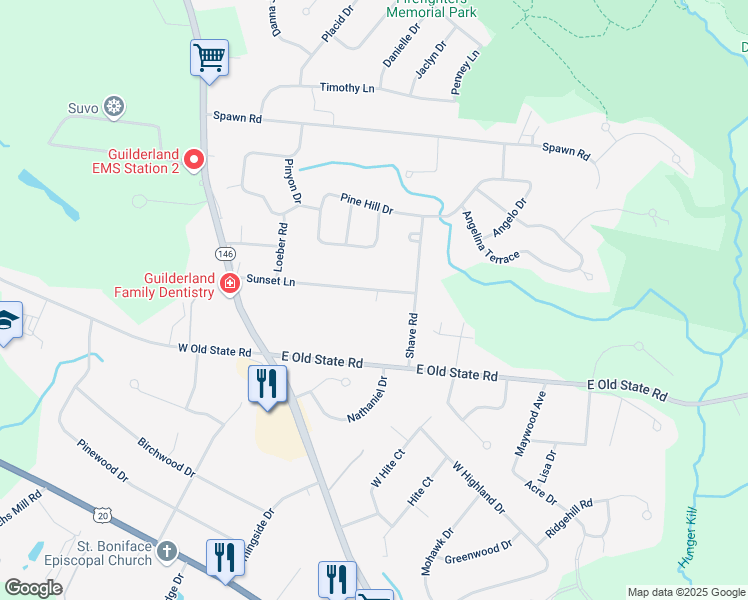 map of restaurants, bars, coffee shops, grocery stores, and more near 3064 Sunset Lane in Schenectady