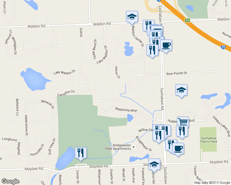 map of restaurants, bars, coffee shops, grocery stores, and more near 5957 Forest Grove Court in Clarkston