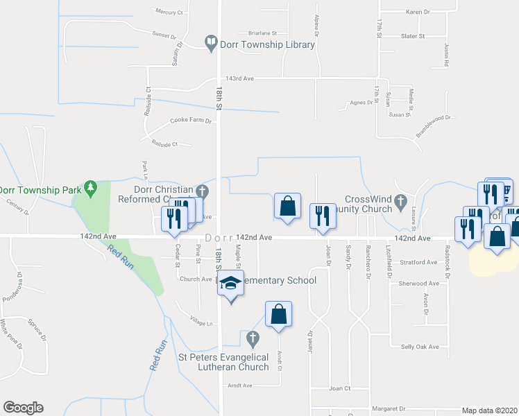map of restaurants, bars, coffee shops, grocery stores, and more near 1783 142nd Avenue in Dorr