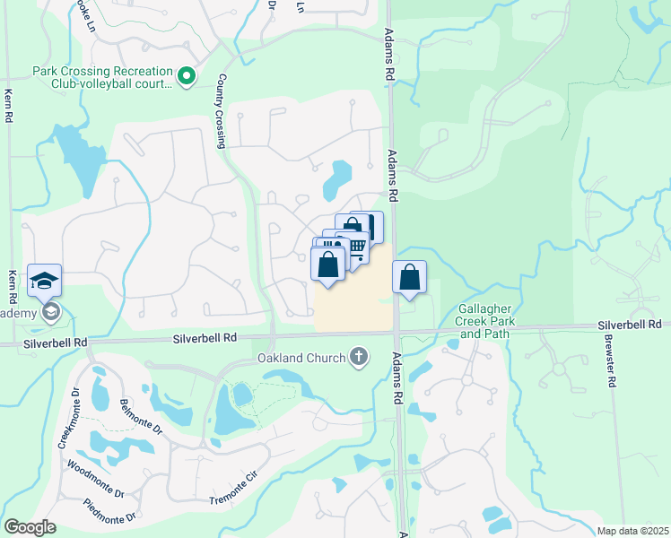 map of restaurants, bars, coffee shops, grocery stores, and more near 4888 Adams Road in Oakland charter Township