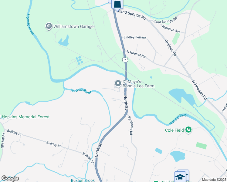 map of restaurants, bars, coffee shops, grocery stores, and more near 301 North Hemlock Lane in Williamstown