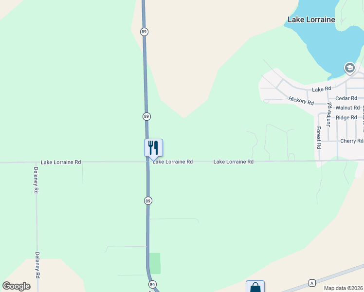 map of restaurants, bars, coffee shops, grocery stores, and more near W9036 Lake Lorraine Rd in Delavan