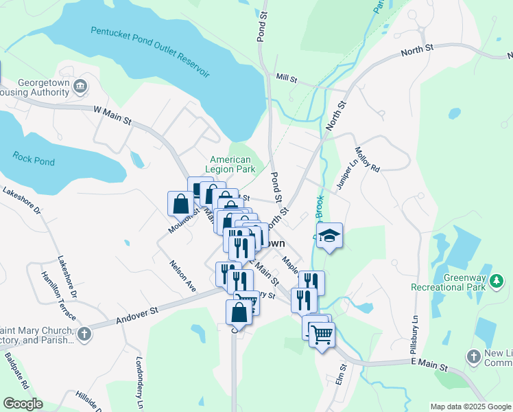 map of restaurants, bars, coffee shops, grocery stores, and more near 40 Prospect Street in Georgetown