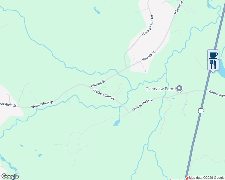 map of restaurants, bars, coffee shops, grocery stores, and more near 439 Wethersfield Street in Rowley