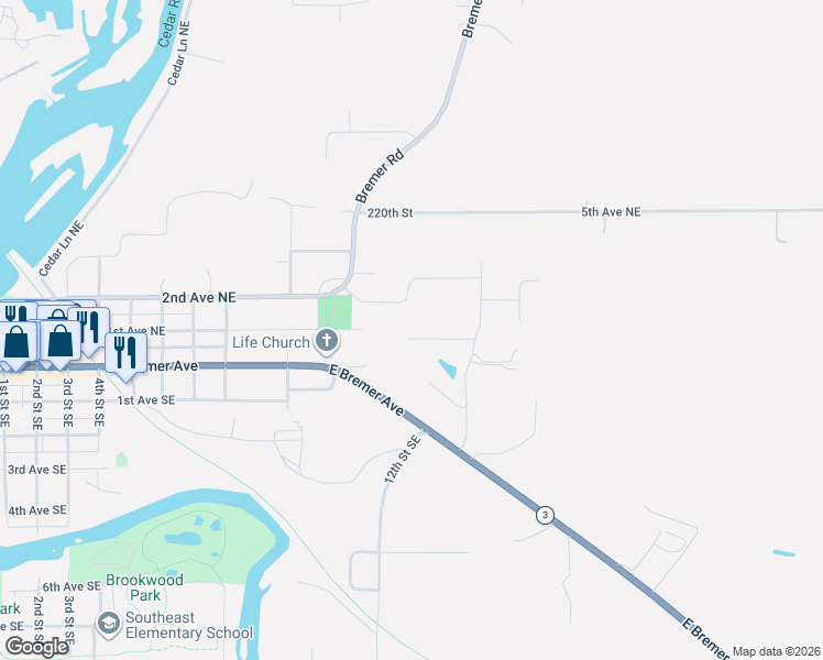 map of restaurants, bars, coffee shops, grocery stores, and more near 1103 2nd Avenue Northeast in Waverly