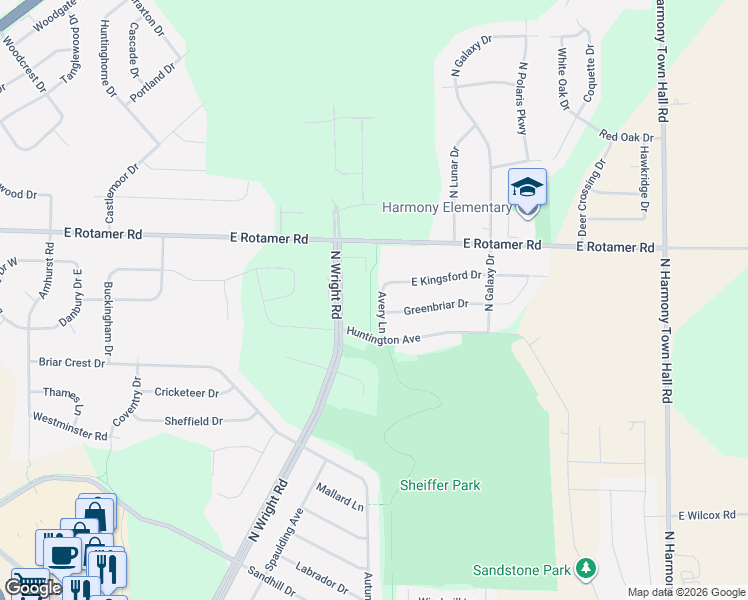 map of restaurants, bars, coffee shops, grocery stores, and more near 4010 East Kingsford Drive in Janesville