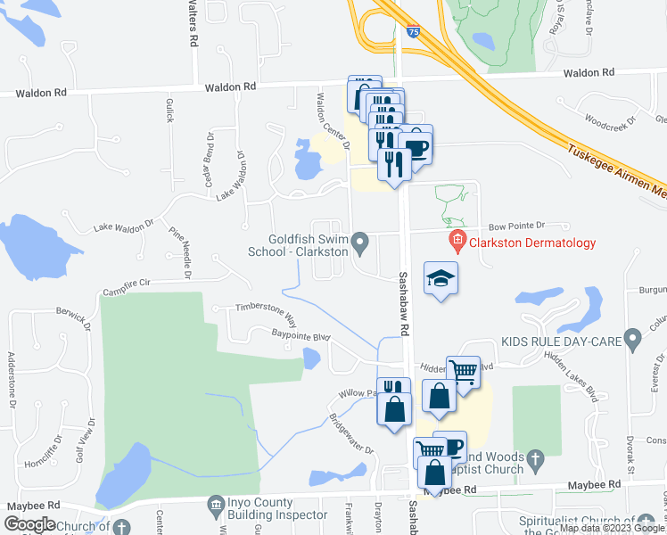 map of restaurants, bars, coffee shops, grocery stores, and more near 6212 Cheshire Park Drive in Independence charter Township