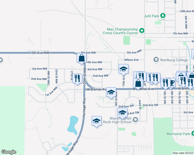 map of restaurants, bars, coffee shops, grocery stores, and more near 1820 2nd Avenue Northwest in Waverly