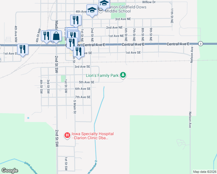 map of restaurants, bars, coffee shops, grocery stores, and more near in Clarion