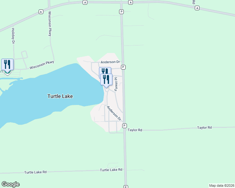 map of restaurants, bars, coffee shops, grocery stores, and more near N6523 County Road P in Delavan