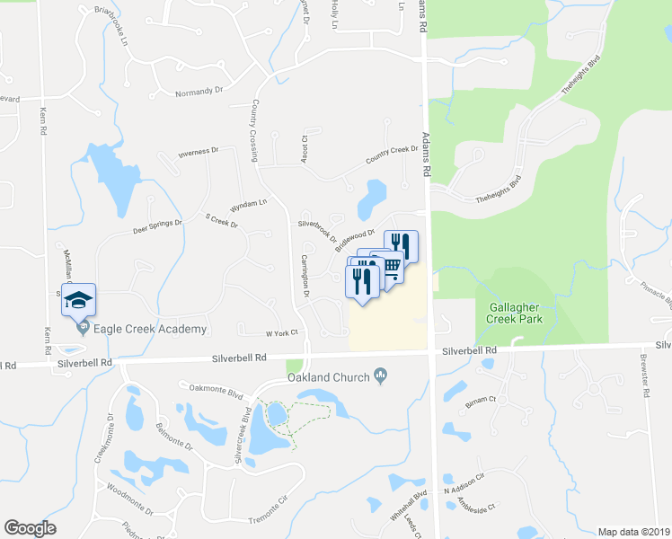 map of restaurants, bars, coffee shops, grocery stores, and more near 3261 Bridlewood Drive in Rochester Hills