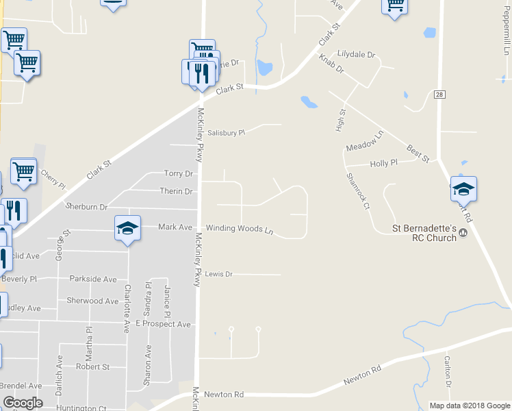 map of restaurants, bars, coffee shops, grocery stores, and more near 4733 Winding Woods Lane in Hamburg
