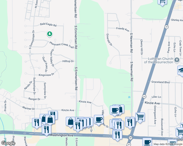 map of restaurants, bars, coffee shops, grocery stores, and more near 515 South Emmertsen Road in Mount Pleasant