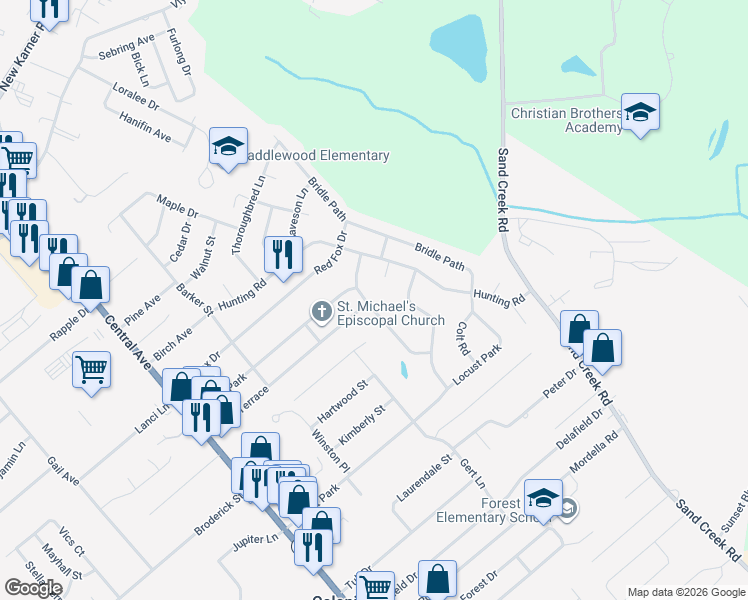 map of restaurants, bars, coffee shops, grocery stores, and more near 21 Tattersall Lane in Colonie