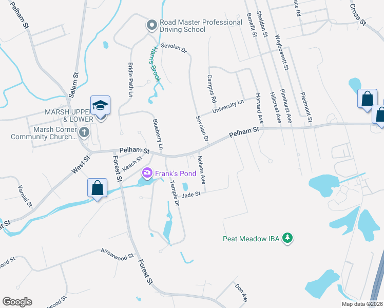 map of restaurants, bars, coffee shops, grocery stores, and more near 264 Pelham Street in Methuen