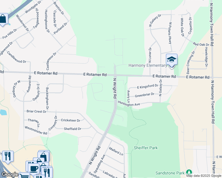 map of restaurants, bars, coffee shops, grocery stores, and more near 3801 North Wright Road in Janesville