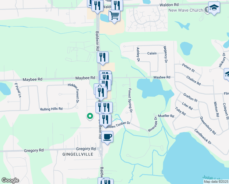 map of restaurants, bars, coffee shops, grocery stores, and more near 3624 East Madison Avenue in Orion charter Township