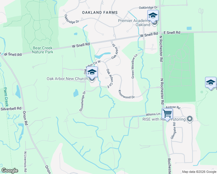 map of restaurants, bars, coffee shops, grocery stores, and more near 446 Oak Arbor Circle East in Oakland charter Township