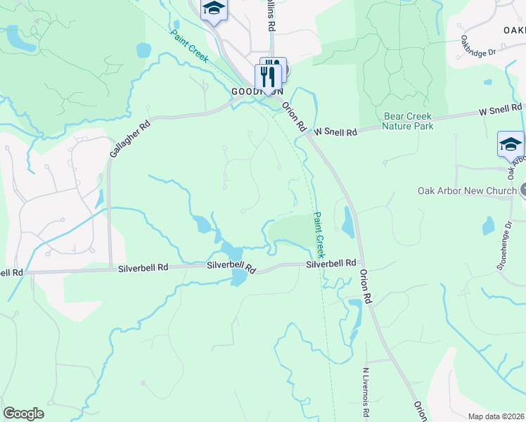 map of restaurants, bars, coffee shops, grocery stores, and more near 4885 Cider Hill Drive in Rochester