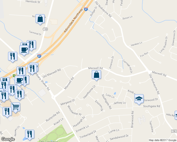 map of restaurants, bars, coffee shops, grocery stores, and more near 1 Alysha Lynne Court in Latham
